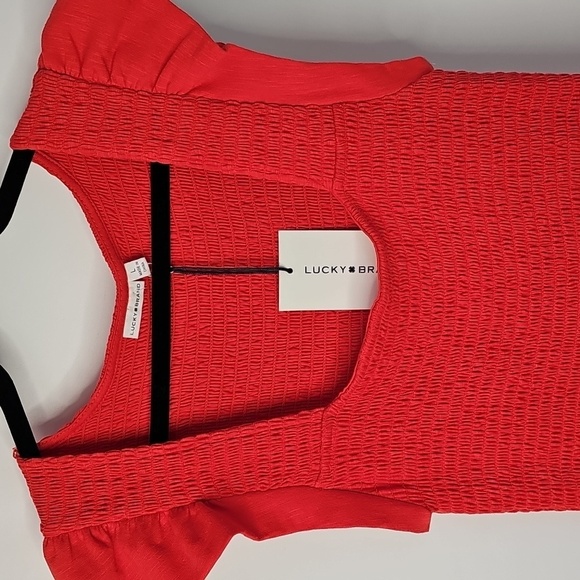 Lucky Brand Red 100% Cotton Peasant Flutter Sleeve Long Maxi Dress - Picture 11 of 11